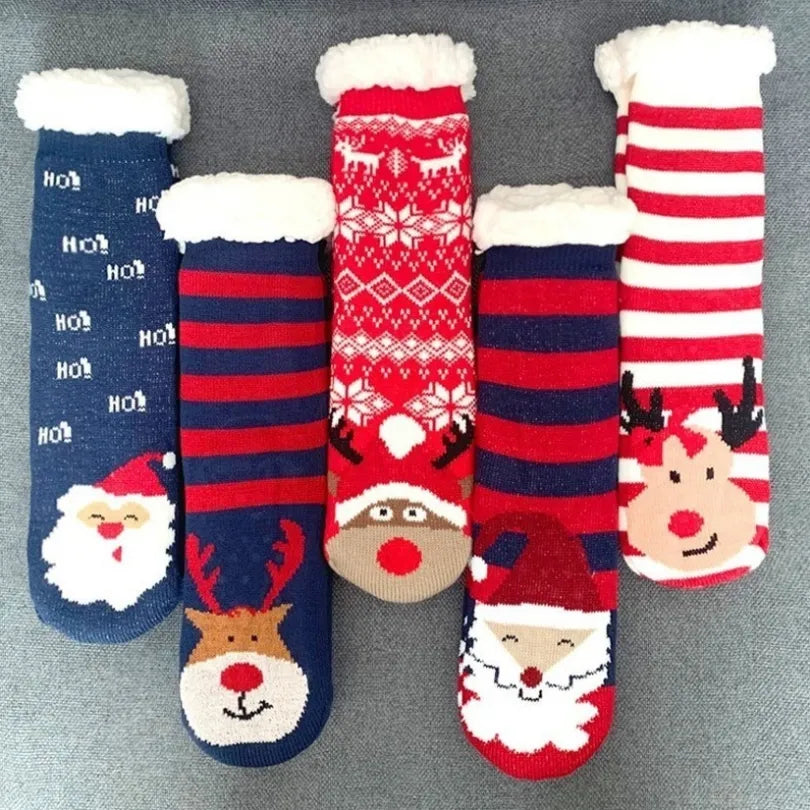 Christmas Gift Slipper Socks Women Thermal Winter Warm Plush Non slip Grip Sleeping Floor Short Sock Fuzzy Fluffy Female Cartoon