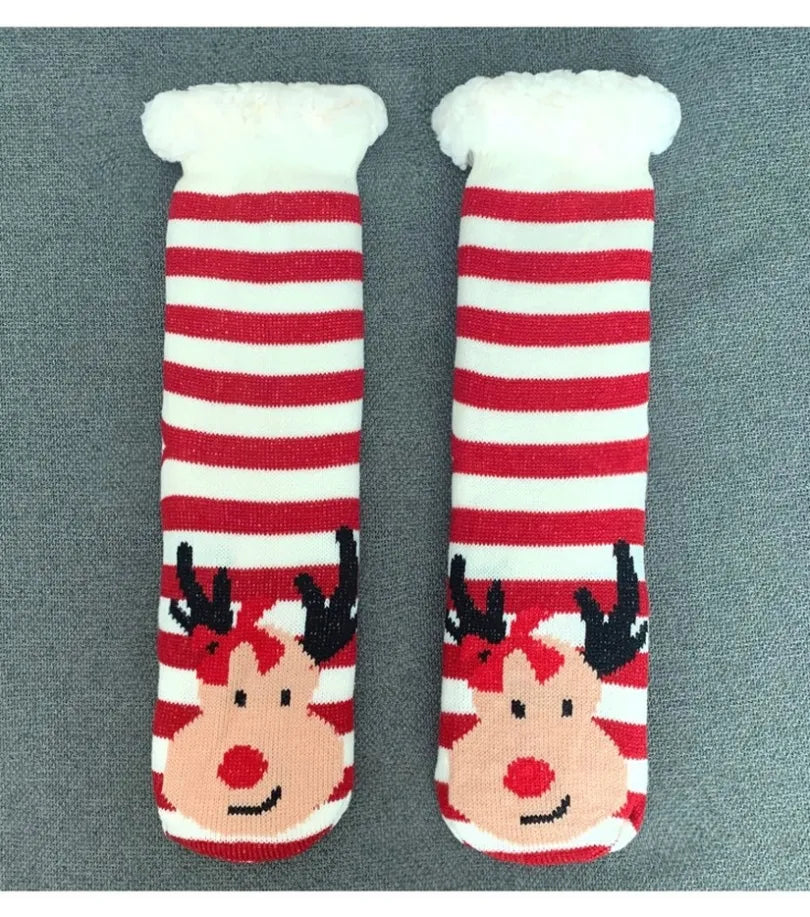 Christmas Gift Slipper Socks Women Thermal Winter Warm Plush Non slip Grip Sleeping Floor Short Sock Fuzzy Fluffy Female Cartoon