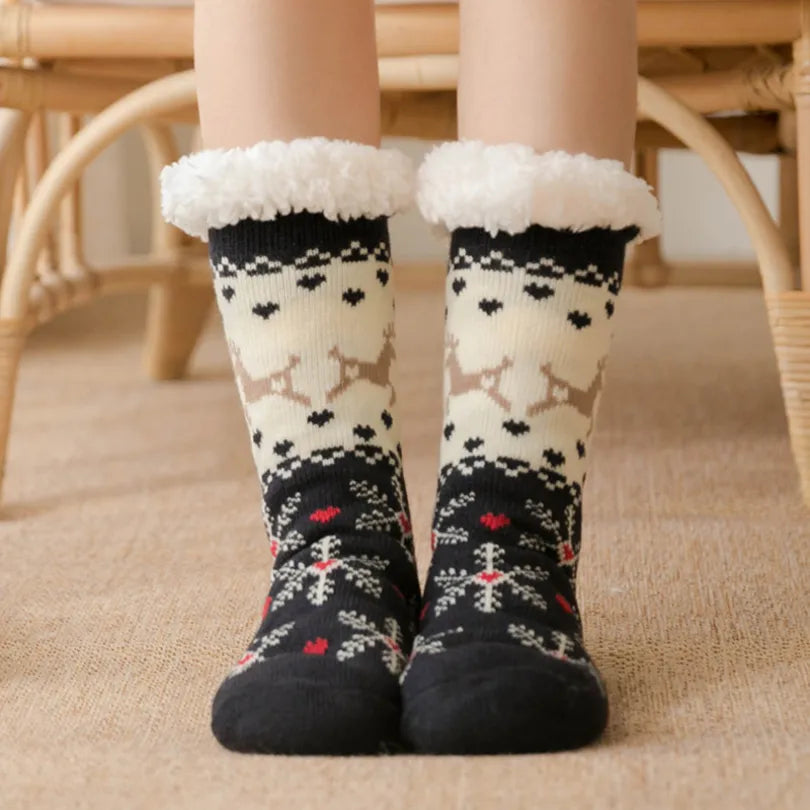 Christmas Gift Slipper Socks Women Thermal Winter Warm Plush Non slip Grip Sleeping Floor Short Sock Fuzzy Fluffy Female Cartoon